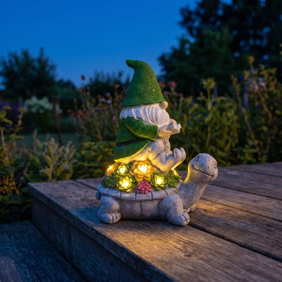 Garden Gnome LED Statue Decorative, Tabletop Display Size Beautiful, Shelf Mantel Desk Display Versatile, Handcrafted Resin Material, Year Round Home Decor Gift