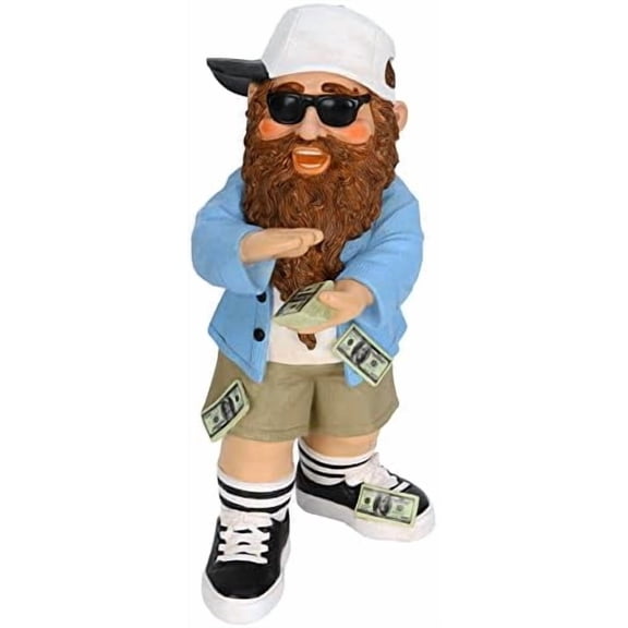 Garden Gnome - Lucky Rich Gnome Statue - 9.25 Inch Tall Lawn Figurine - for Outdoor or House Decor$$Garden & Patio