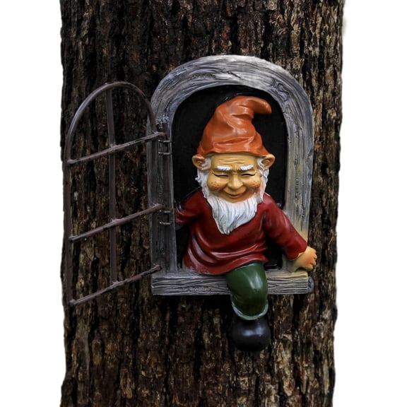 Garden Gnome Open The Door Garden Decor Resin Tree Faces Decor Outdoor Fairy Garden Patio Lawn Porch (Red Telescope)