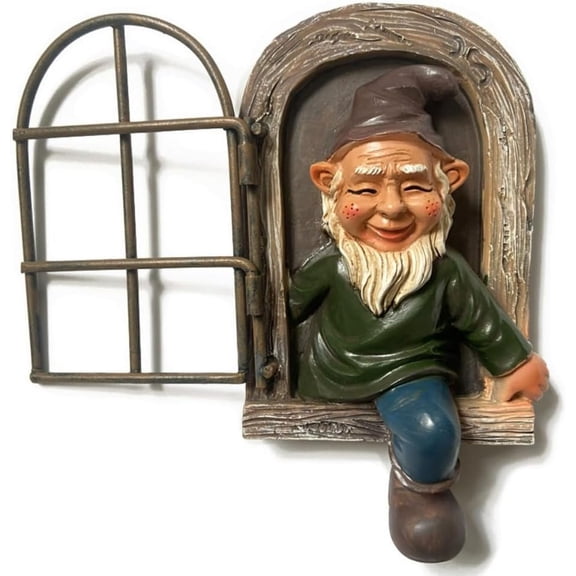 Garden Gnome Open The Door Garden Decor Resin Tree Faces Decor Outdoor Fairy Garden Patio Lawn Porch (Red Telescope)