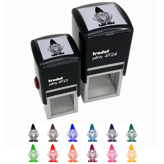 Garden Gnome Self-Inking Rubber Stamp Ink Stamper - Blue Ink - Large 1-1/2 Inch