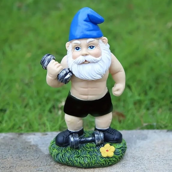 Garden Gnome Statue Dumbbell Weightlifting Resin Figurine Hand Painted Outdoor & Indoor Home Decor for Home Lawn, Porch & Yard Fitness Lovers