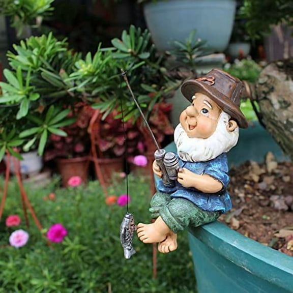 Garden Gnome Statue Fishing Dwarf Figurine Ornaments Sculpture Resin Elf Lawn Outdoor Indoor Figures(Gnome)