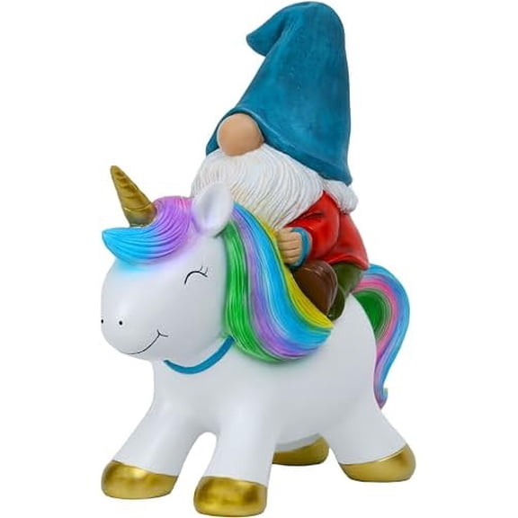 Garden Gnome Statue - Garden Gnome Riding Unicorn - 8.3 Inch Tall Lawn Figurine - for Outdoor or House Decor - Funny Yard & Patio Decoration$$Garden & Patio