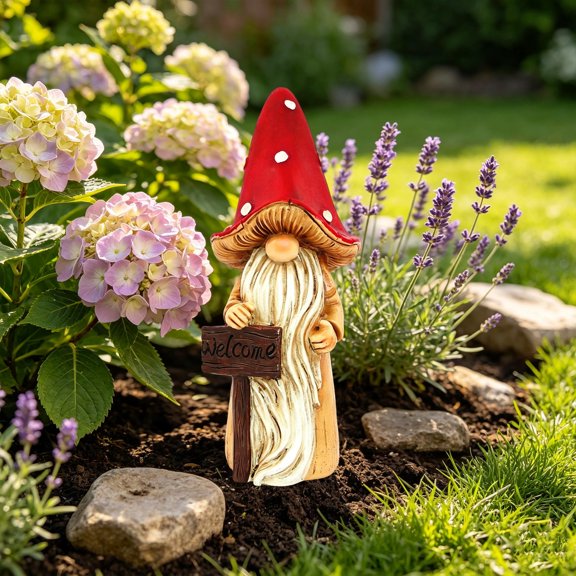 Garden Statue Mushroom Hat Elf Figurine Weather Resistant Sculpture for Yard Patio Flower Bed Backyard Courtyard