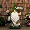 thumbnail image 1 of Garden Gnome Statue Outdoor Decor Large Flocked Resin Gnome Figurine with Solar Light Holding Lantern Welcome Sign Garden Yard Decorations Dwarf Sculpture for Outside Patio Porch Lawn Decor., 1 of 7