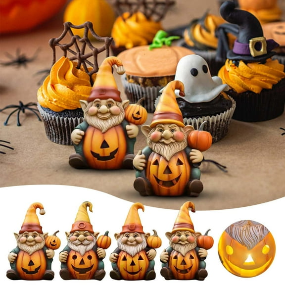 Garden Gnome Statue Pumpkin Resin Figurines Fall Decor Halloween Party Decorations Tabletop Rustic Spooky Home Decor Living Room Coffee Table Halloween Party Supplies Outside