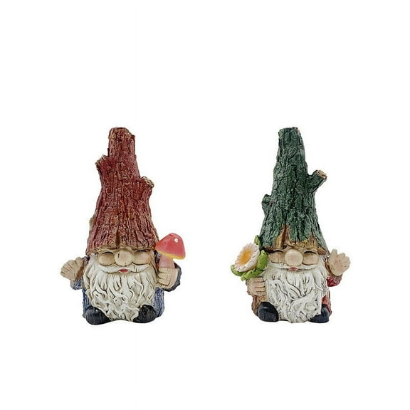 Garden Gnome Statue Set, 2pc Mini Watertight Outdoor Ornament for Patio and Yard Decoration, 7"x4"
