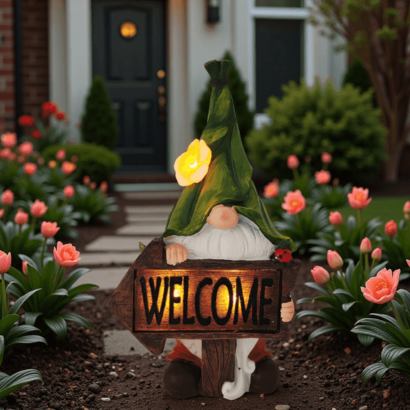 Garden Gnome Statue with Solar Lights, 13.5