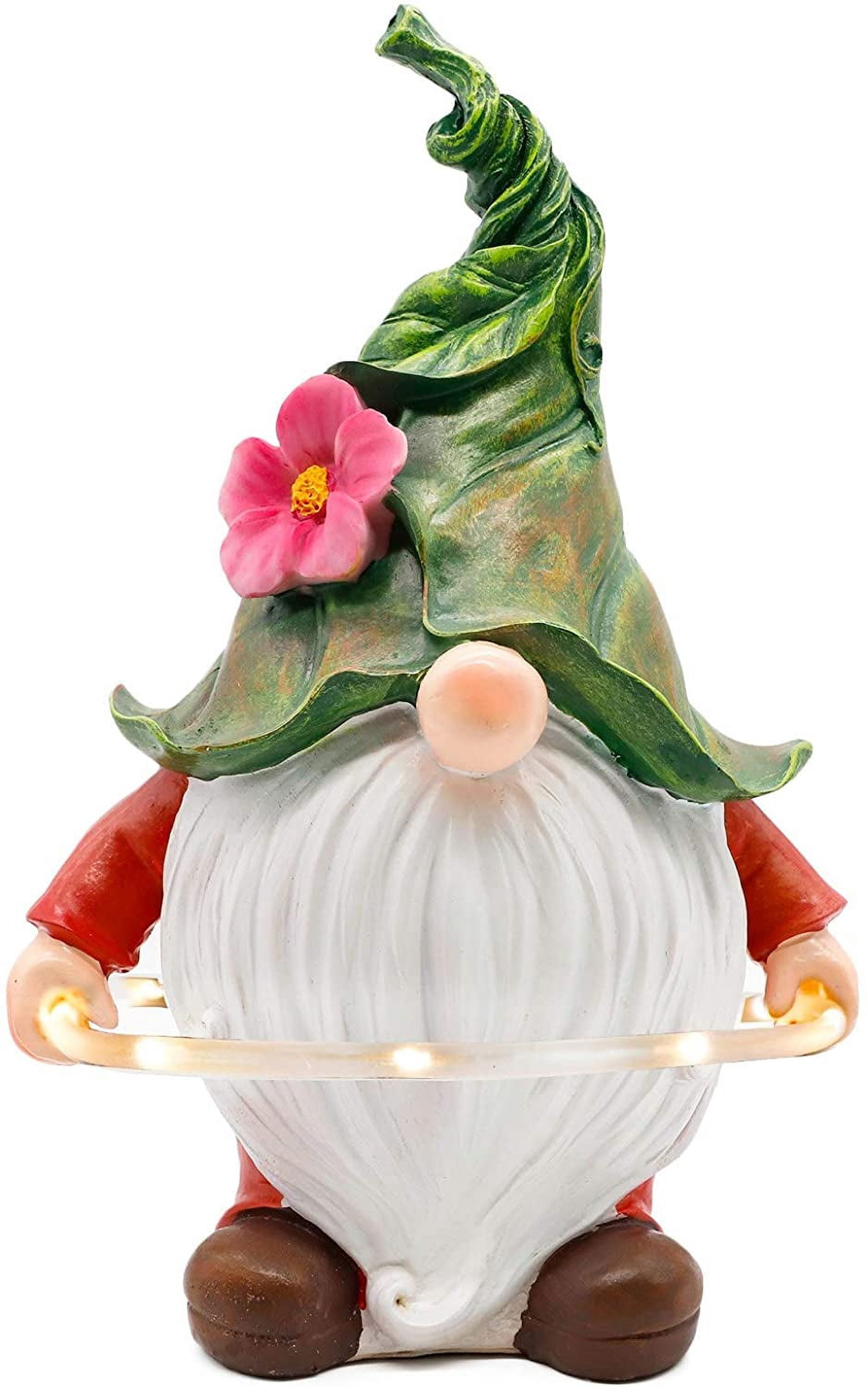 Garden Gnome Statue with Solar Powered LED Lights, Resin Gnome Figurine ...