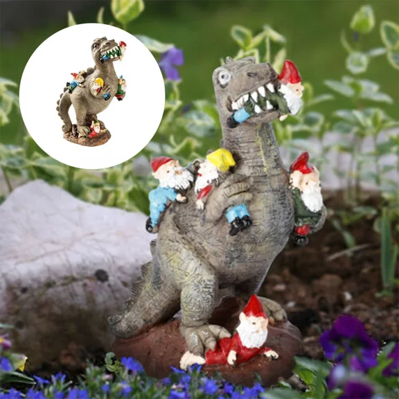 Garden Gnome Statues Outdoor Decor Dinosaur Eating Gnomes Garden Art Decoration