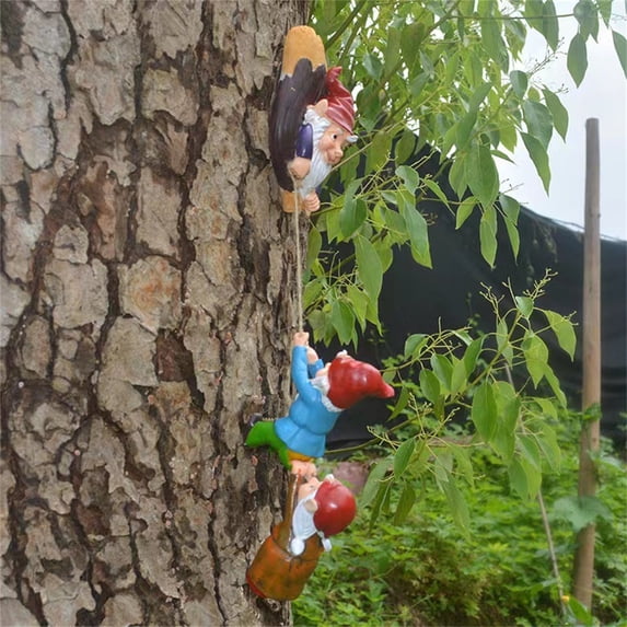 Garden Gnome Tree Hugger Statues Outdoor Decoration Climbing Dwarf Resin Hanging Ornament for Yard Art Patio Porch Creative Gift for Garden Lovers _ Style B