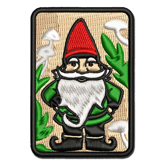 Garden Gnome with Background Applique Multi-Color Embroidered Iron-On Patch - 2.5 Inch Small