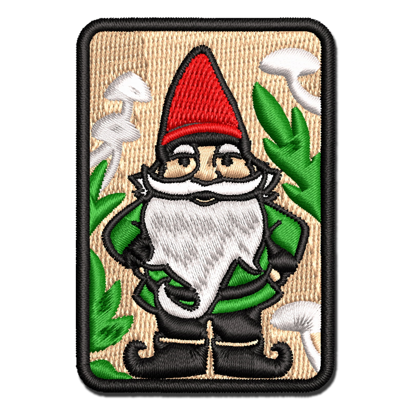 Garden Gnome with Background Applique Multi-Color Embroidered Iron-On Patch - 3.5 Inch Large