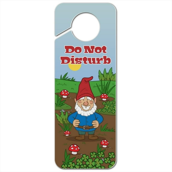 Garden Gnome with Toadstools Plastic Door Knob Hanger Sign