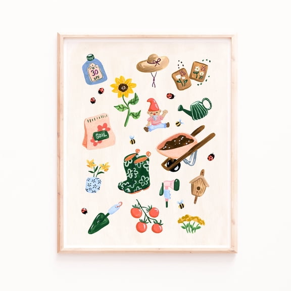 Garden Gnomes Art Print - Bees, Daffodils & Rain Boots Poster, Unframed Poster Size 16x24 F03.1.21l307