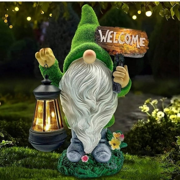 Lumiartisan Garden Gnome Outdoor Statue With LED Solar Light - UV Resistant - Green