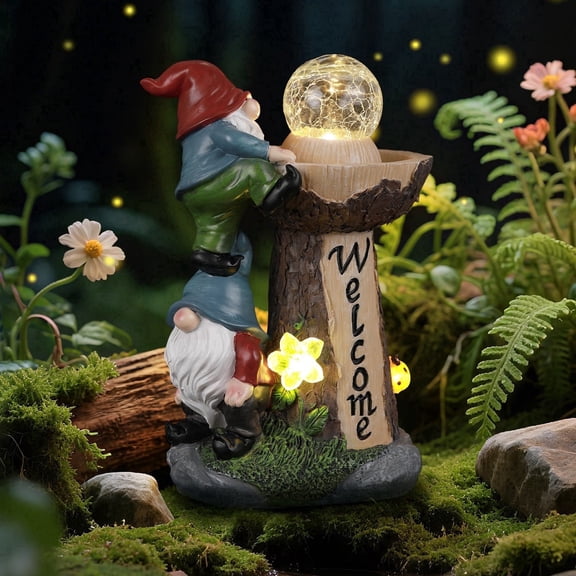 IDEA SHOW 10.6 in Fairy Tale Gnome Garden Statues, Solar LED Lights