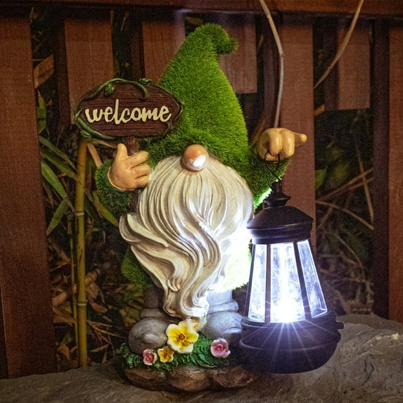 Garden Gnomes with Holding Vintage Lantern Solar Powered Funny Outdoor Figurine Lights for Patio Garden Decor