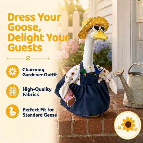 Garden Goose Clothing Set With Sunflower Print And Sun Hat, Whimsical Holiday Decor Outfit, Easy Style Seasonal Accent