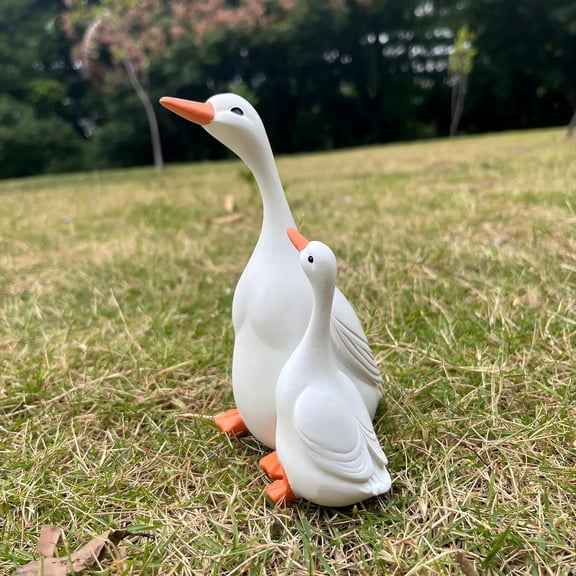 Garden Goose Statue with Gosling, Elegant Figurine for Outdoor Lawn and Yard Decor, One Silly Goose Birthday Decorations, Hand-Painted for Mothers