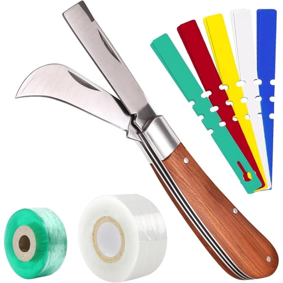 Garden Grafting Knife, Curved & Straight Garden Knife Blade, Tree Grafting Kits Including Grafting Tapes Plant Labels for Plant Branch Vine Fruit Tree Cutting