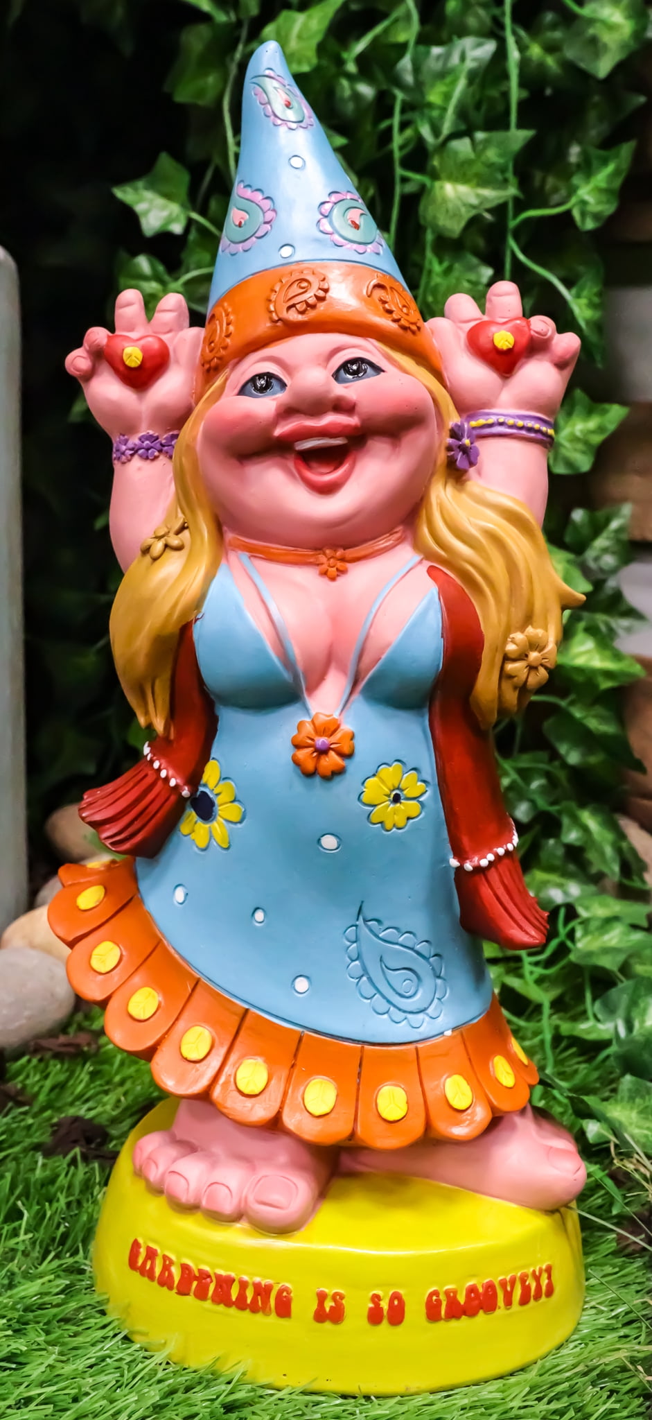 Garden Green Thumb Flower Child Hippie Lady Gnome Statue Gardening