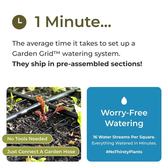 Garden Grid Watering System 3x6 Raised Bed Drip Irrigation - Pre-Assembled Square Foot Gardening Kit US-Made
