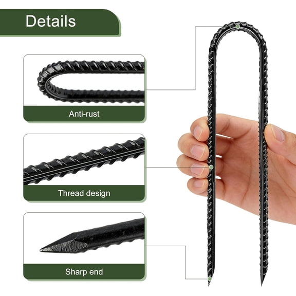 Garden Ground Stakes, Galvanized Steel Rebar Stakes U Shape, Heavy Duty Ground Anchors for Yard, Tent, Fence, Landscape, Decorations, Trampolines (8 Inch)$$Garden & Patio