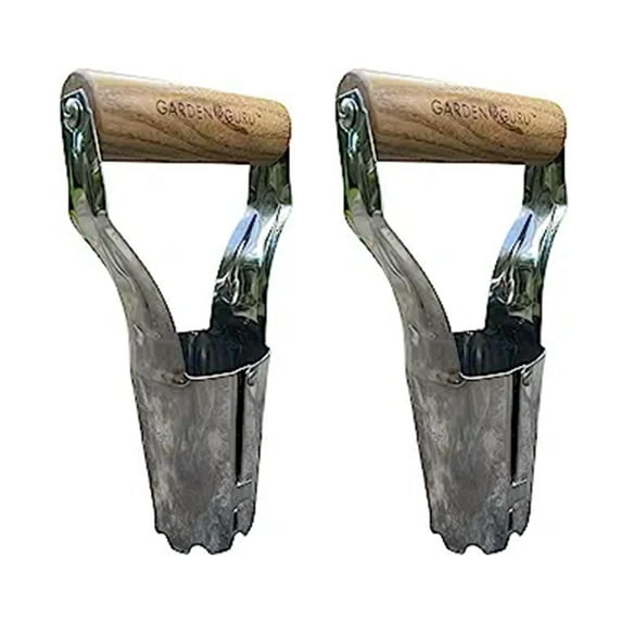 Garden Guru Eco Bulb Planter - 100% Recycled Stainless Steel - Rust Resistant - FSC Certified Wood Ergonomic Handle - Depth Marker for Consistent Planting Flowers Tulips, Daffodils, Dahlias (2 Pack)