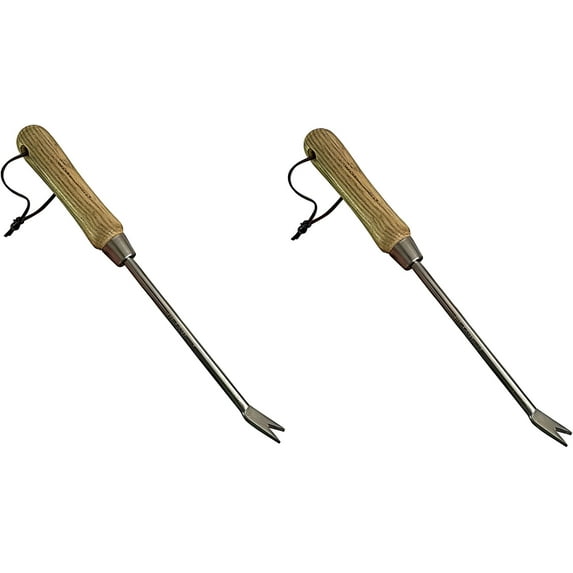 Garden Guru Eco Dandelion Weeder Tool w/ Ergonomic Wood Handle - 100% Recycled Stainless Steel - Rust Resistant - FSC Certified Wood - Weed Puller for Planting Weeding Flower & Vegetable Care (2)