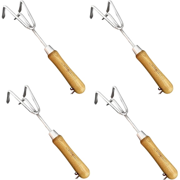Garden Guru Eco Hand Cultivator Rake Tiller Tool- 100% Recycled Stainless Steel - Rust Resistant - FSC Certified Wood Ergonomic Handle - Great for Gardening Cultivating Loosening Weeding (4 Pack)