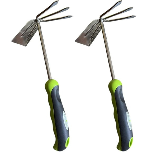 Garden Guru Hand Cultivator Rake Hoe Tiller Tool - Stainless Steel for Ultimate Strength - Rust Resistant - Ergonomic Handle - Great for Gardening Cultivating Loosening Weeding (2Pack)