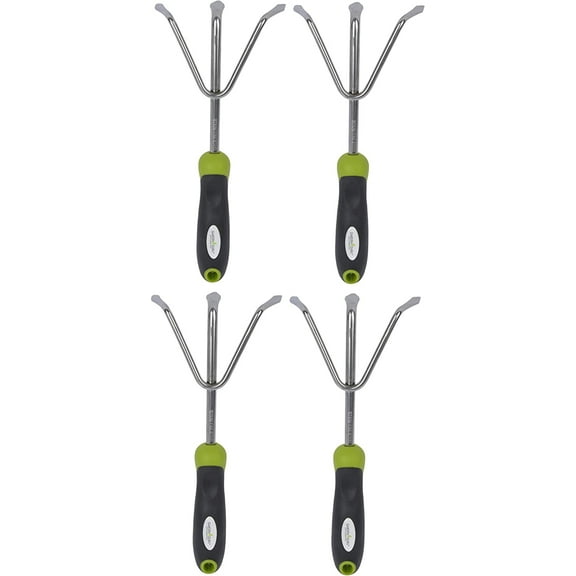 Garden Guru Hand Cultivator Rake Tiller Tool - Stainless Steel for Ultimate Strength - Rust Resistant - Ergonomic Handle - Great for Gardening Cultivating Loosening Weeding, 4 Pack