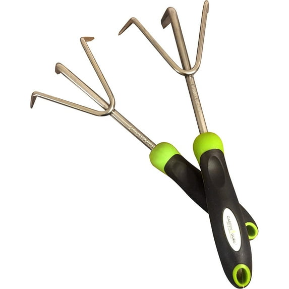 Garden Guru Hand Cultivator Rake Tiller Tool - Stainless Steel for Ultimate Strength - Rust Resistant - Ergonomic Handle - Great for Gardening Cultivating Loosening Weeding, 2 Pack