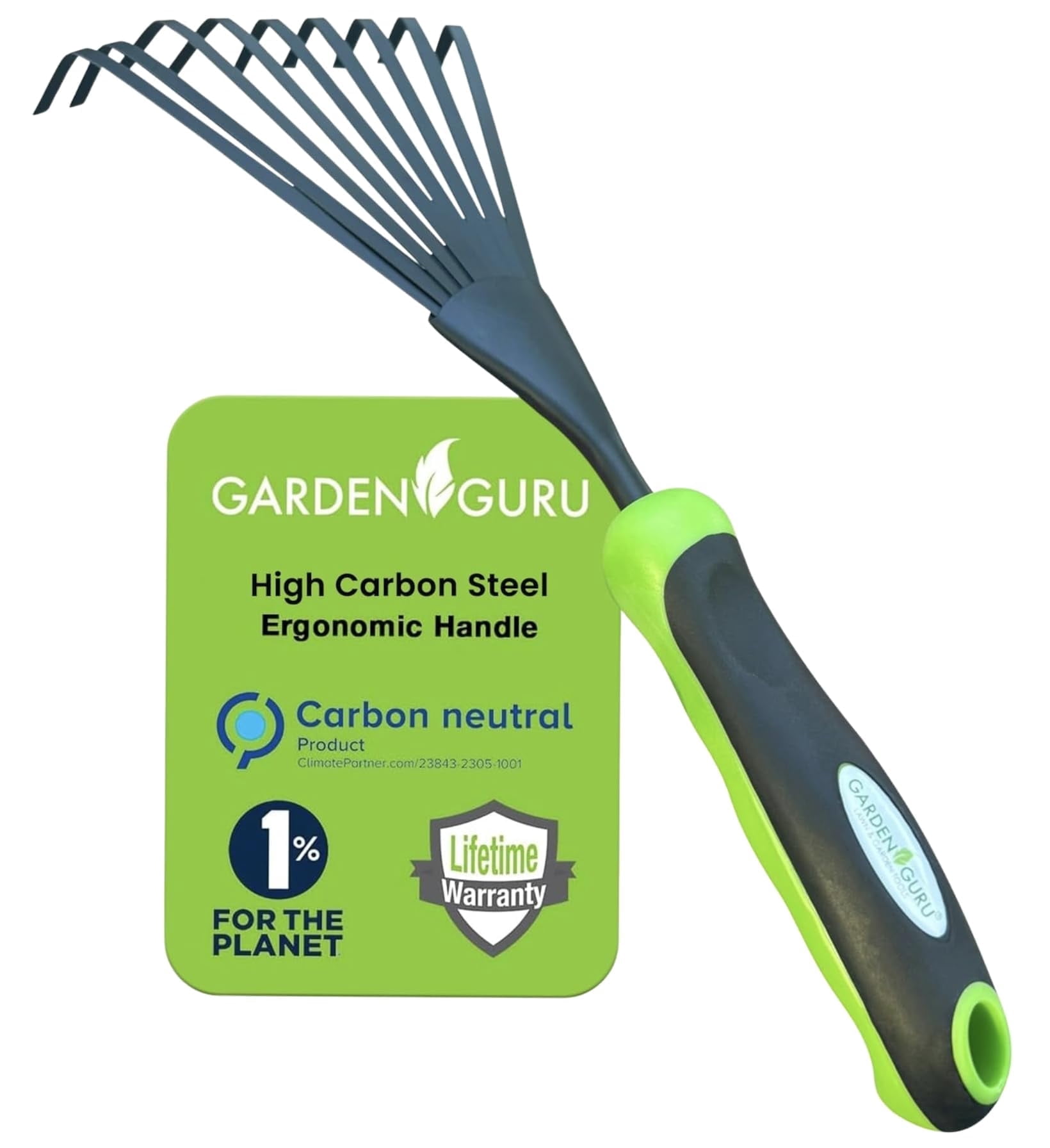 Garden Guru Hand Rake Soil Tiller Tool with Ergonomic Handle – Strong Carbon Steel - Rust Resistant – Great for Gardening, Cultivating, Loosening Soil & Spreading Mulch, Raking Flower Beds (2)