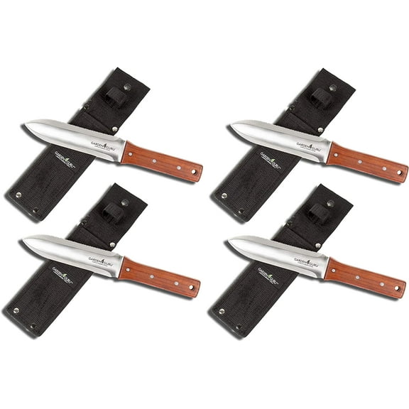 Garden Guru Hori Hori Gardening Knife for Weeding, Digging, Pruning, and Cultivating - Stainless Steel Full Tang Blade | Marks for Measuring Planting Depth (4 Pack)