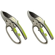 GARDEN GURU Ratchet Pruning Shears - Professional Garden Clippers with Ergonomic Grip and Brush - Makes Tough Cuts Easy 2 Pack