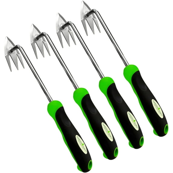Garden Guru Root Weeder Tool with Ergonomic Handle - Stainless Steel Weed Puller for Planting, Weeding, Flower and Vegetable Care in Lawn Garden Yard | Rust Resistant (4 Pack)