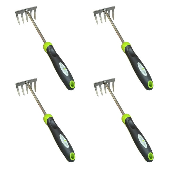 Garden Guru Stainless Steel Hand Rake Cultivator Tiller Tool - Stainless Steel for Ultimate Strength - Rust Resistant - Ergonomic Handle - Gardening Cultivating Loosening Weeding Mulching (4 Pack)