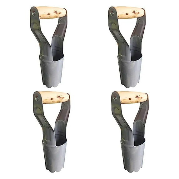 Garden Guru Steel Bulb Planter Tool for Planting Bulbs - High Carbon Steel & Comfortable Wood Carved Handle - Depth Marker for Consistent Planting Flowers Tulips, Daffodils, Dahlias (4 Pack)