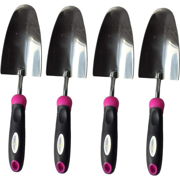 Garden Guru Super Strong Garden Trowel Hand Shovel, Rust Resistant Stainless Steel, Perfect Gardening Tools, Weeding, Transplanting and Digging, Pink (4 Pack)