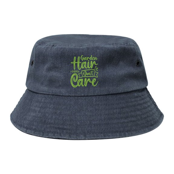 Garden Hair Don'T Care Logo Washed Bucket Hat For Men Women Denim Bucket Hat Sun Hat Cowboy Fishing Beach Hat