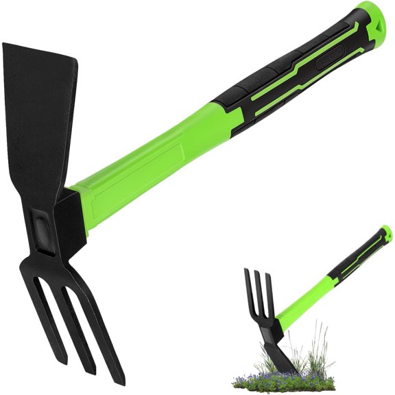 Garden Hand Hoe and Cultivator Rake for Weeding, 1.5lb | Carbon Steel Hoe Blade, No Assembly Required, Shock-Absorbing Handle, for Digging Loosening Soil & Cultivating