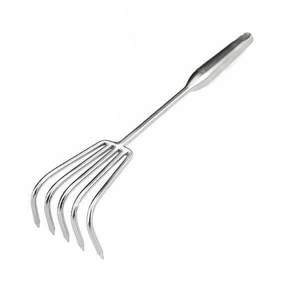 Garden Hand Rake , 5-Tine Claw Cultivator for Weeding and Loosening Soil , Stainless Steel and Ergonomic Wood Grip , Outdoor Gardening and Professional Clamming Beach Tool