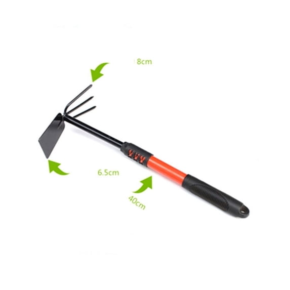 Garden Hand Tiller With Rake and Shovel 15.7" Length - for Loosening Soil, Weeding and Digging (Red)