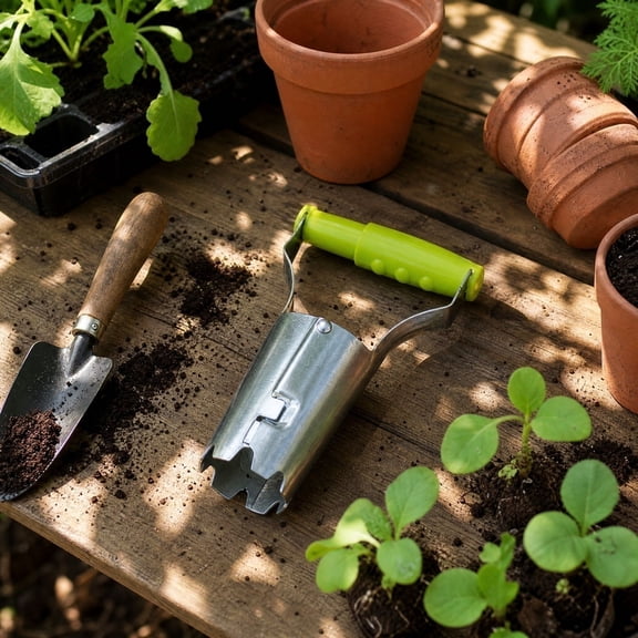 Garden Hand Tools, Bulb Planter Tool, Seed Planting Tool, Seedling Transplanter, with Serrated Cutting Edge, Ergonomic D Handle, Weather Resistant and Rust Proof Construction,