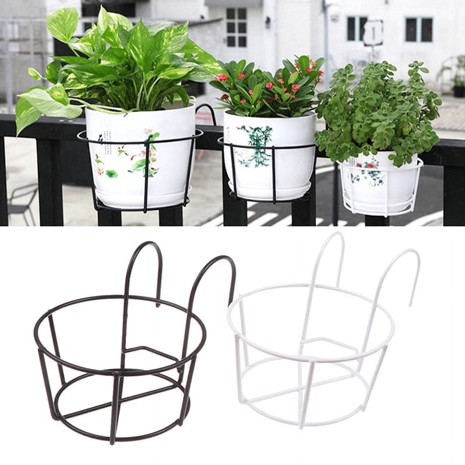 Garden Hanging Plant Iron Racks Balcony Round Flower Pot Rack Railing ...