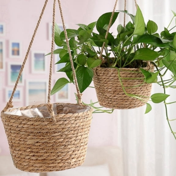 Garden Hanging Planter Macrame Plant Storage Basket Rope Woven Indoor Outdoor Flower Pot Holder Coffee Color L