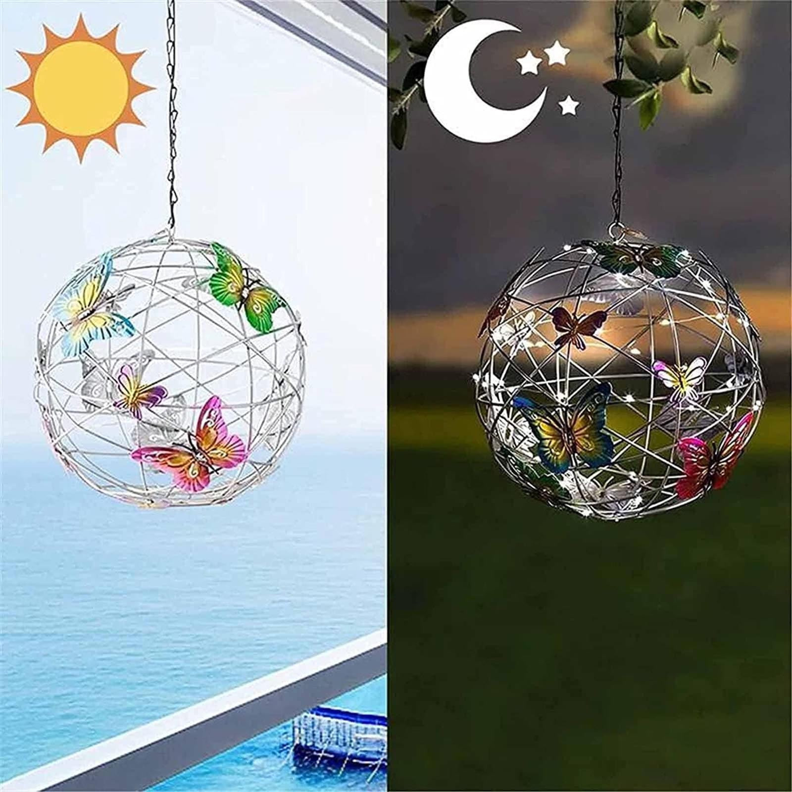 Garden Hanging Solar Light With Butterfly Metal Weaving Hanging Lamp